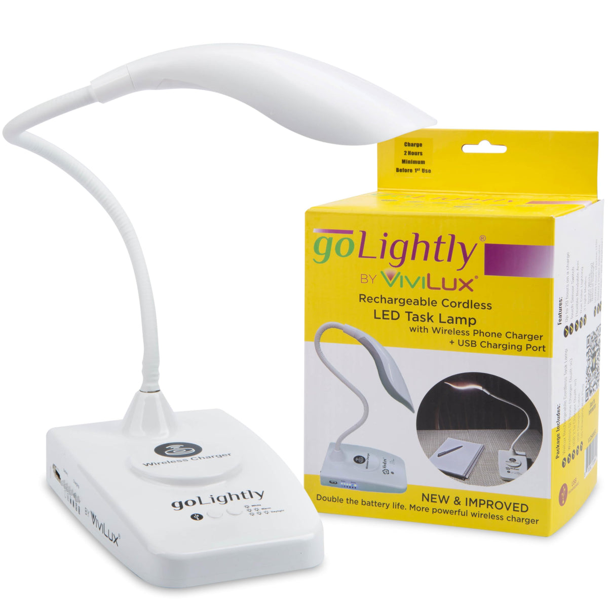 ViviLux Go Lightly LED Task Lamp w/Wireless Phone Charger + USB Charging Port