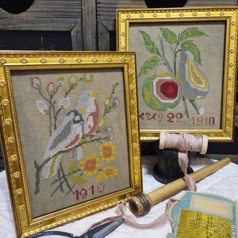 1910 Bird and Pear by Quaint Rose Needleart