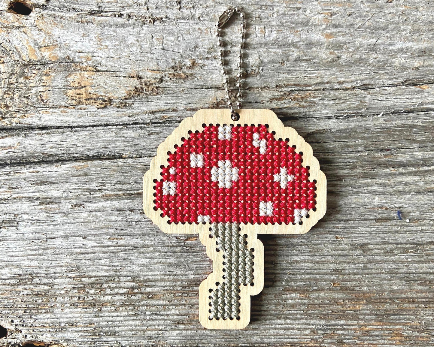 Mushroom wood ornament kit by Canadian Stitchery