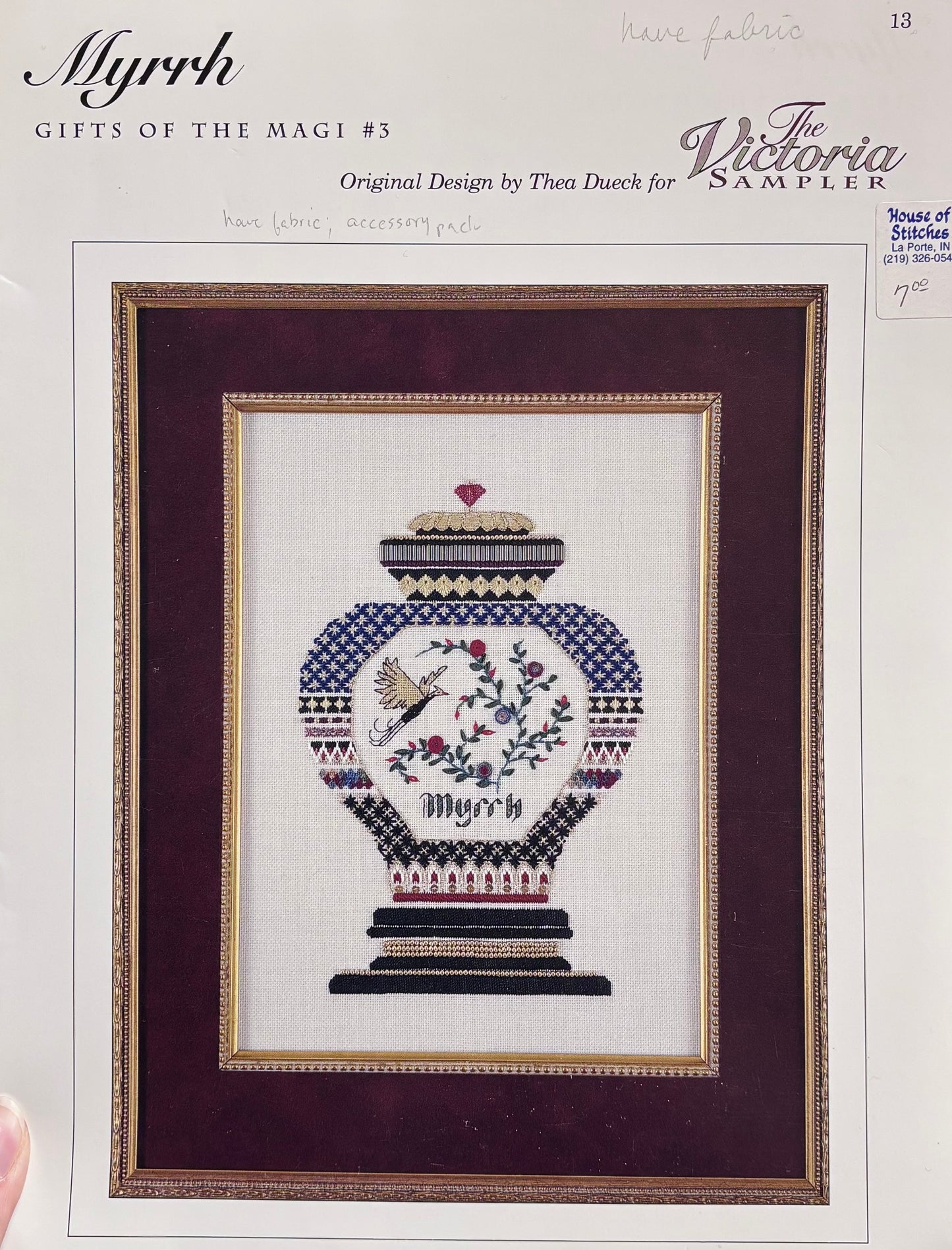 Myrrh chart and embellishment pack by The Victoria Sampler